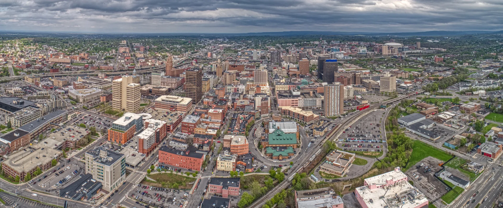 Downtown syracuse ny skyline aerial